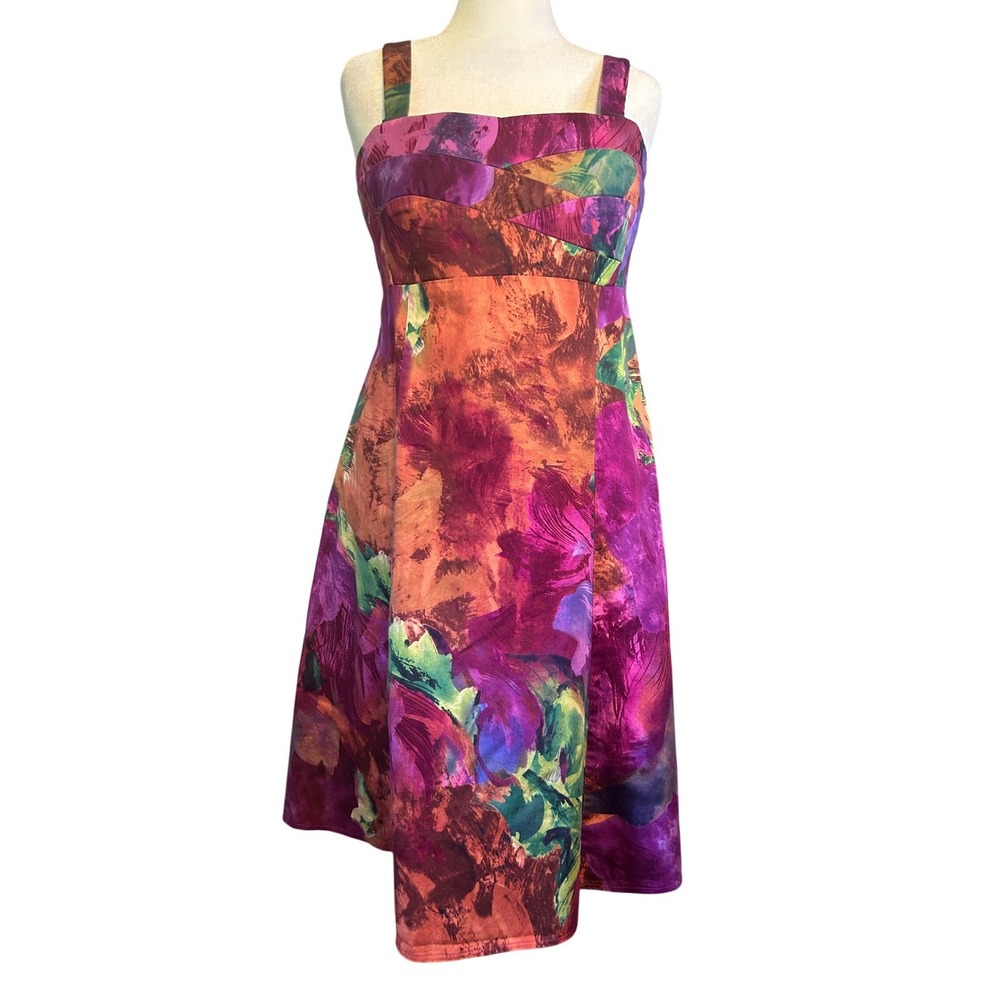 Madison Leigh Y2K Womens Abstract Watercolor Dress Size M Colorful Artsy Flare